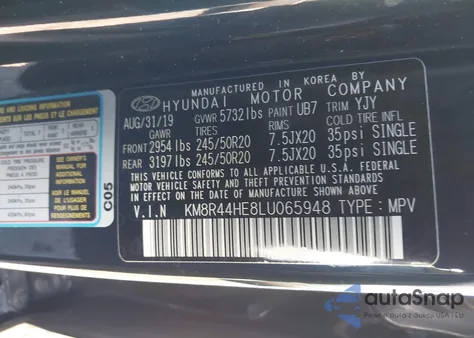 2020 Hyundai Palisade Sel z USA, uszkodzony, nr VIN KM8R44HE8LU065948